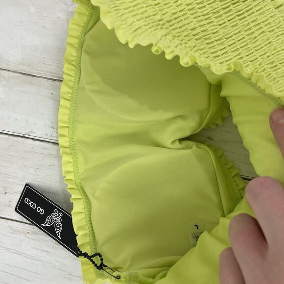 Go Coco Bandeau Top & Tie Side Bikini Bottom Set Sz L Celery Green NWT - Picture 3 of 9